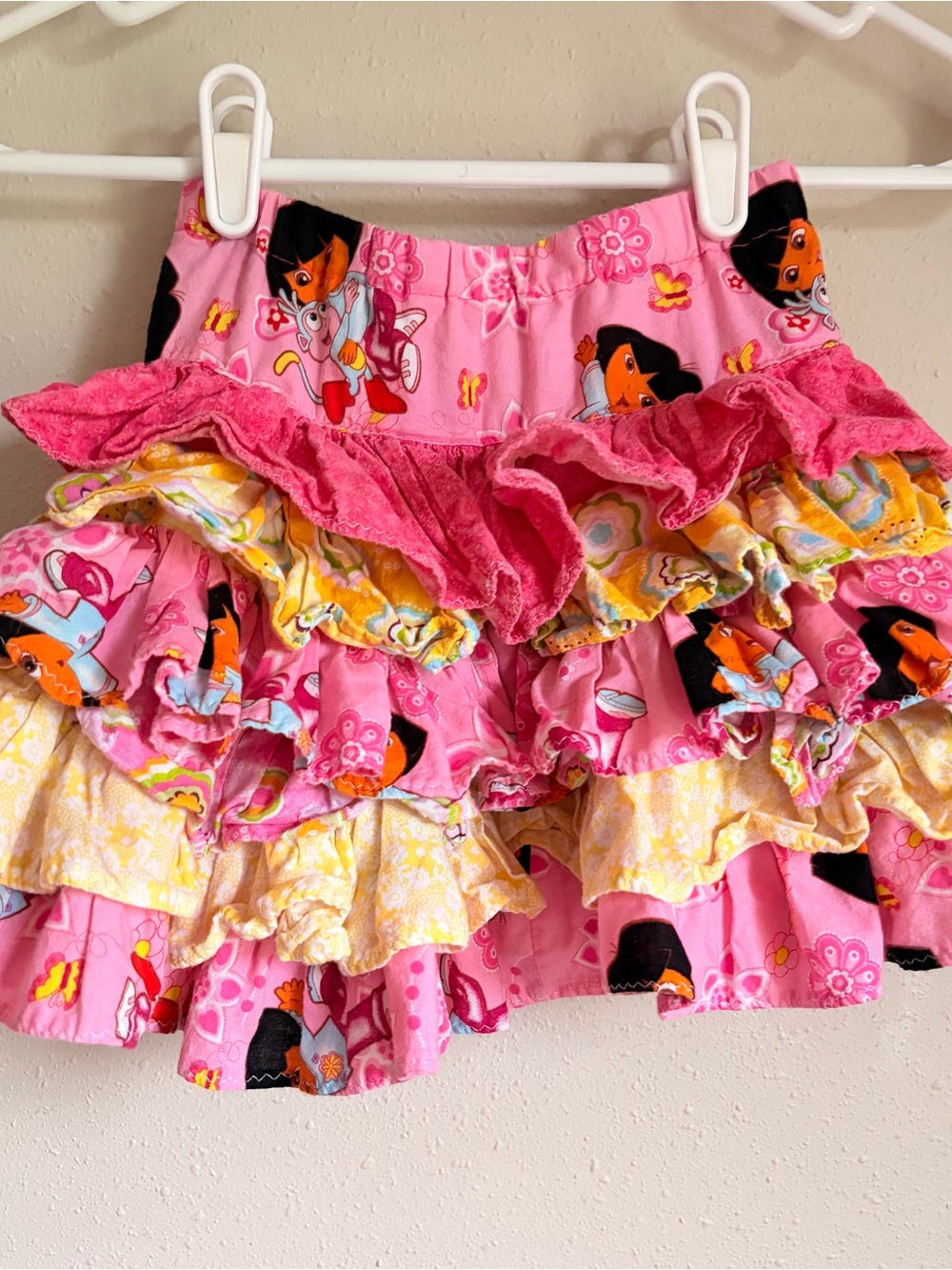 Handmade Y2K Dora the Explorer Girls Pink Character Ruffle Skirt